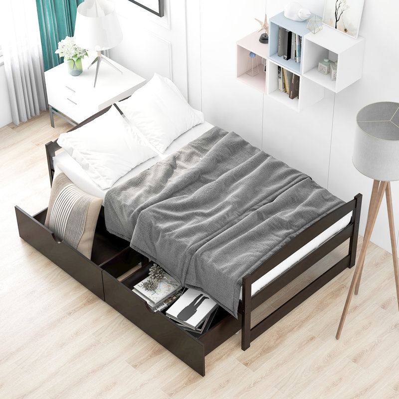 Lit plateforme simple avec deux tiroirs spacieux pour votre espace de vie fonctionnel et bien rangé, Espresso