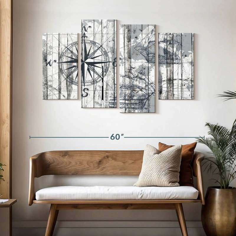 Boussole, reproduction sur toile, H 32 po x l 52 po x P 1,25 po