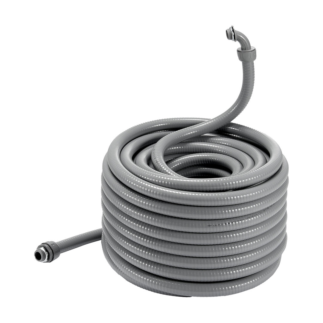 3/4-Inch Flexible Electrical Conduit, 100 ft, PVC Liquid-Tight Conduit Non-Metallic with 5 Straight and 5 90-Degree Conduit Connector Fittings, for Ai