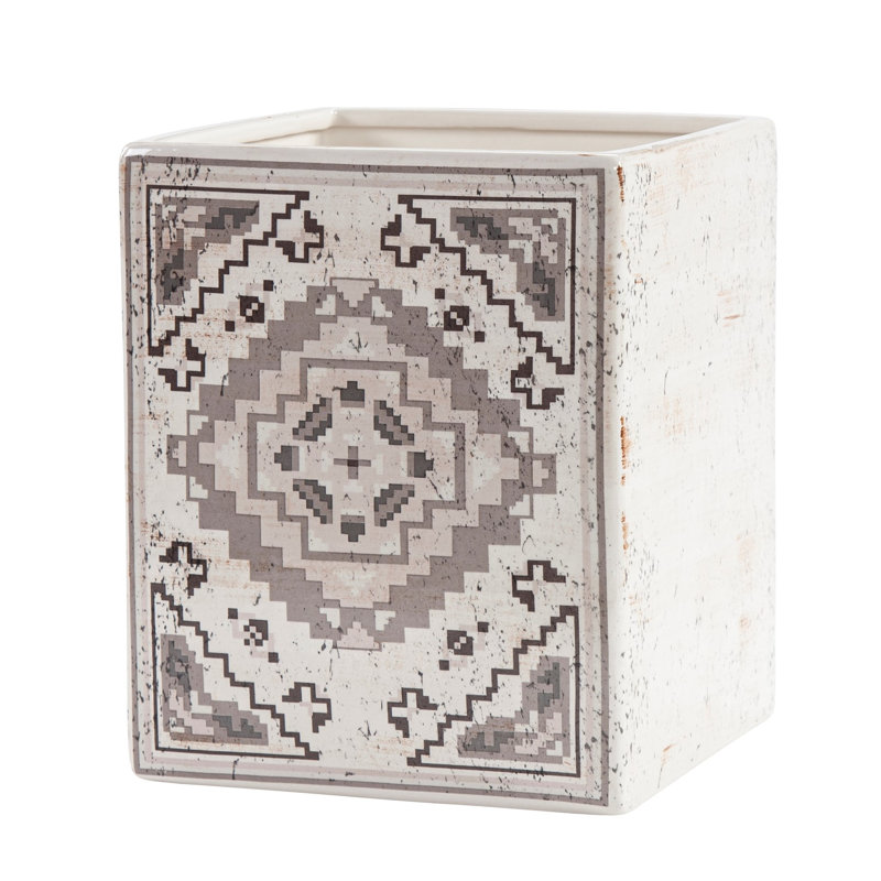 Dakota Ceramic Aztec Print Southwestern Rustic Farmhouse Wastebasket