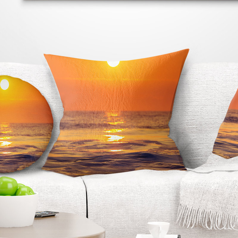 Seascape Sunrise and Glittering Waters Lumbar Pillow, Square 18" x 18"