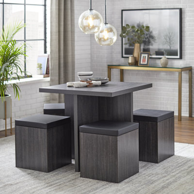 Badillo 4-Person Trestle Dining Set with Storage Stools