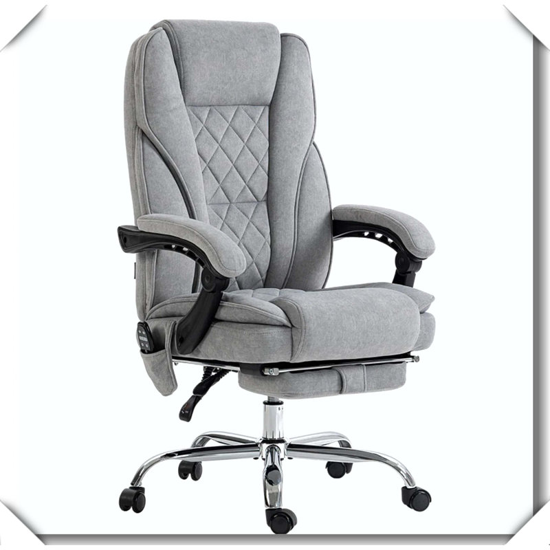 Heated Massage Office Chair Reclining Adjustable Height Footrest Swivel Wheels, Gray