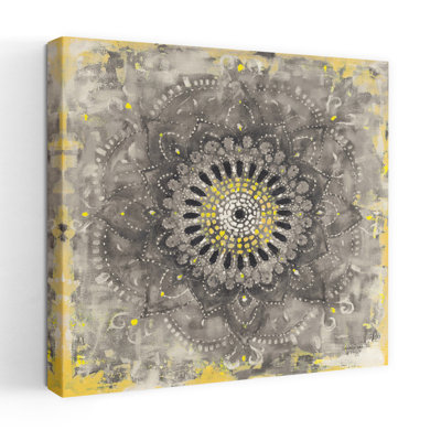 Grey Concentric Mandala Bohemian Geometric Art