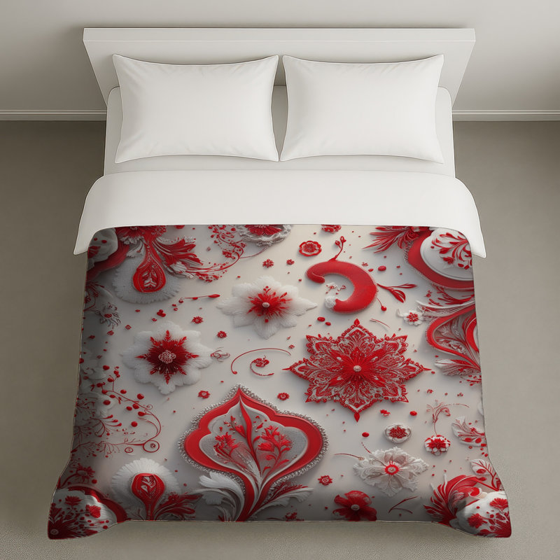 Housses de couette à motif floral rouge et blanc complexes, Lit simple