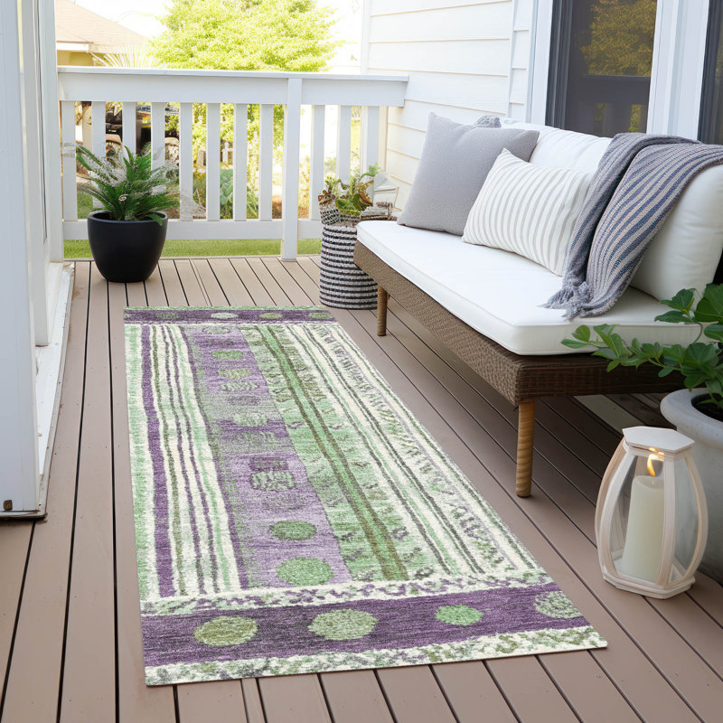 Machine Washable Indoor/Outdoor Xhevrie Purple Rug, Runner 2'3" x 7'6"