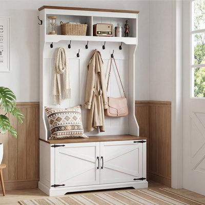 Farmhouse Hall Tree with Shoe Bench