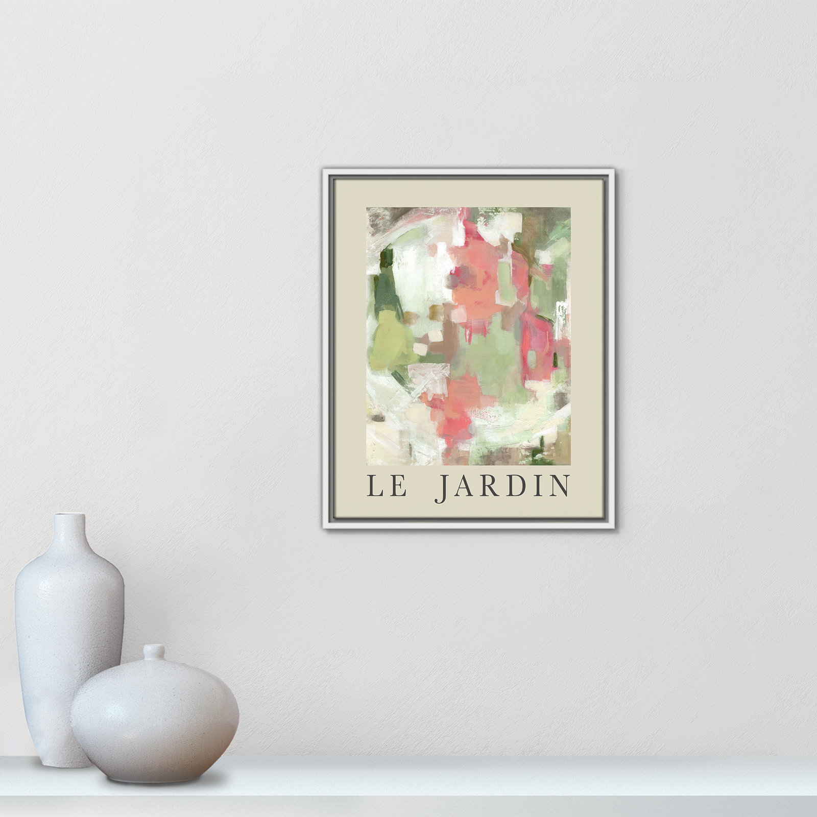 Riya "Le Jardin" Print by Carol Robinson, White Floater Frame, No, 21.5" H x 17.5" W x 2" D