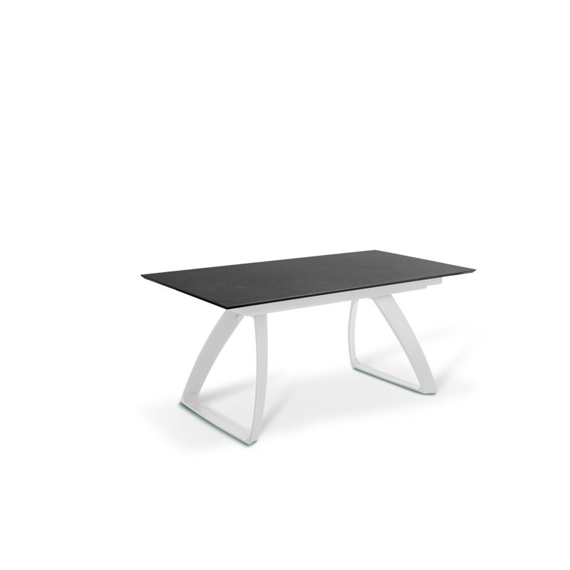 Daishanay Extendable Oak Metal Base Dining Table, White, Black