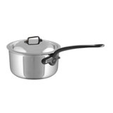 Mauviel M'cook CI 5-Ply Stainless Steel Sauce Pan With Lid, Cast Iron Handle, 3.4-Qt