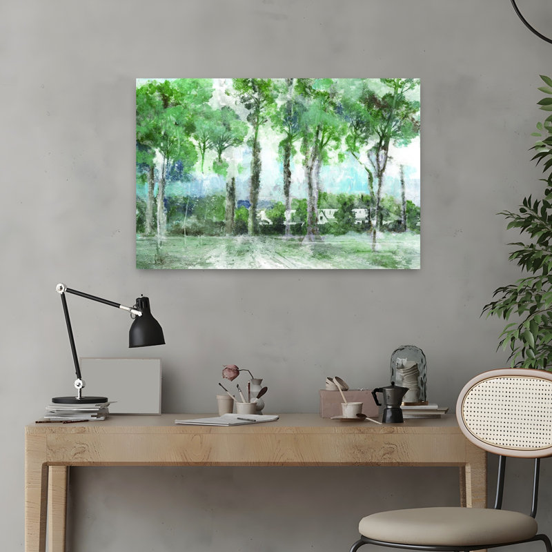«Be derrière les arbres», art abstrait contemporain 2, H 16 po x l 24 po