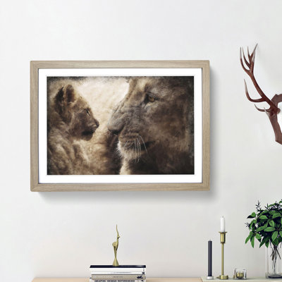 Lion Cub with Its Mother - Picture Frame Painting Print