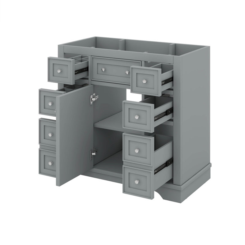 36" Bathroom Vanity Cabinet Base Only, 1 Cabinet And 6 Drawers, Gray