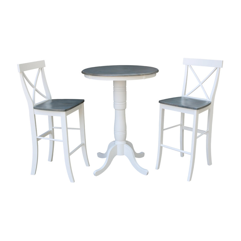 Durick 2 - Person Bar Height Solid Wood Dining Set, Heather Gray/White