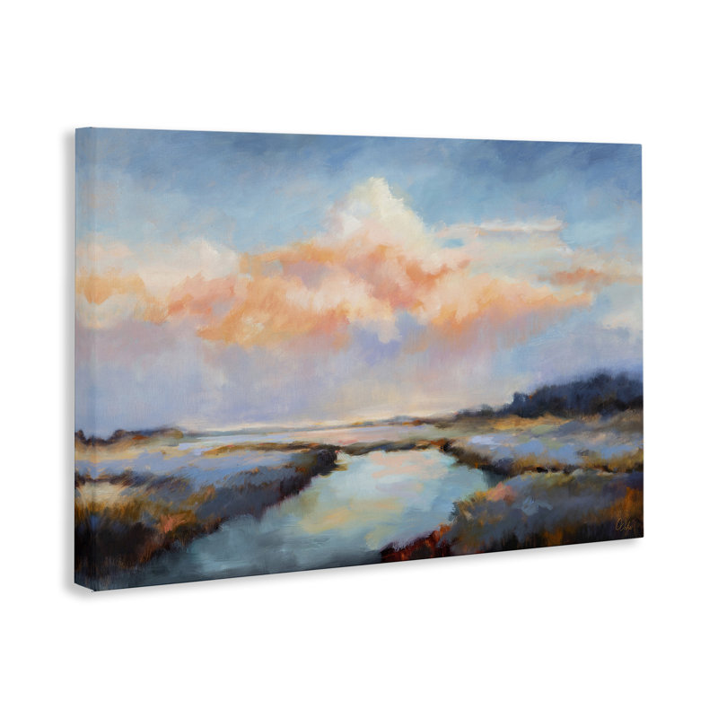 «River with Pastel Clouds», art mural sur toile par Odile bp-750_CN, H 16 po x l 24 po