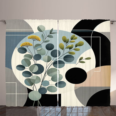 Ambesonne Curtains 2 Panel Set, Cold Mid Century, Black Blue Grey and Green -  p_429349_108x96