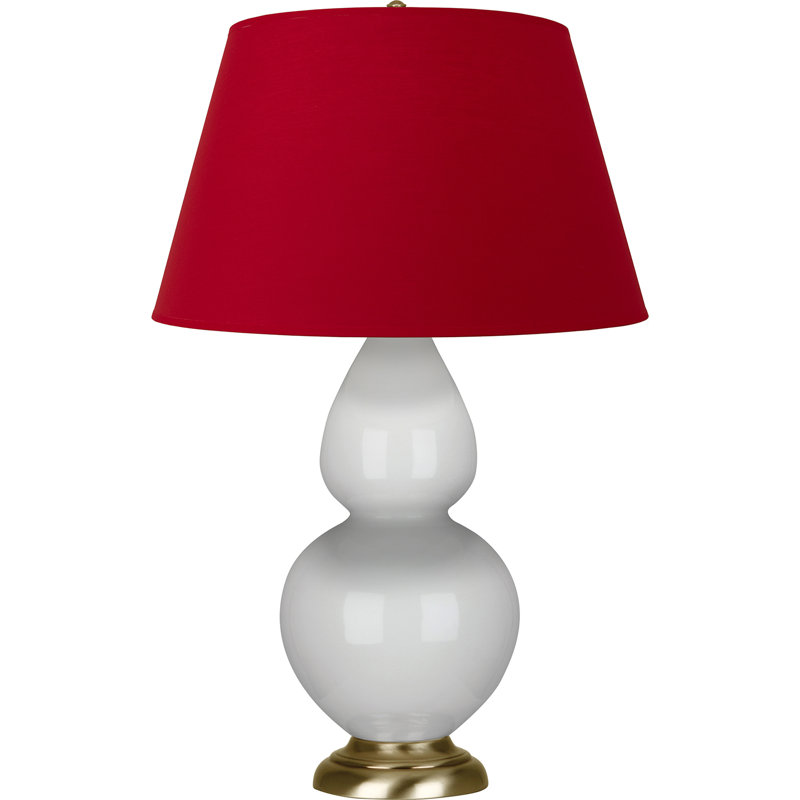 Lampe de table double gourde en céramique, Lys émaillé / laiton, Blanc cassé, Laiton