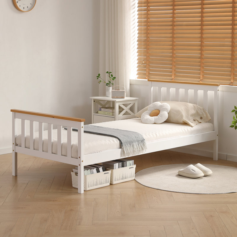 Shane Solid Wood Bed, Single (3'), White/Caramel