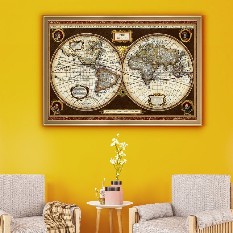 Decorative World Map - Picture Frame Print on Canvas