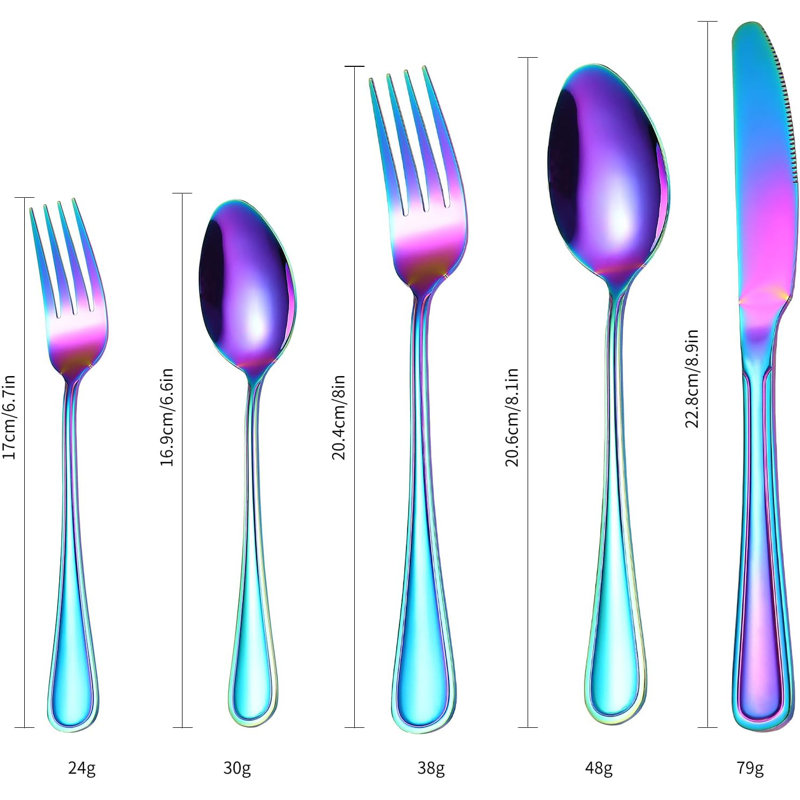 Ensemble de couverts 20 pièces en acier inoxydable pour 4 personnes, argenterie moderne avec poignées à deux rangées, couverts élégants pour les repas de tous les jours et les occasions spéciales