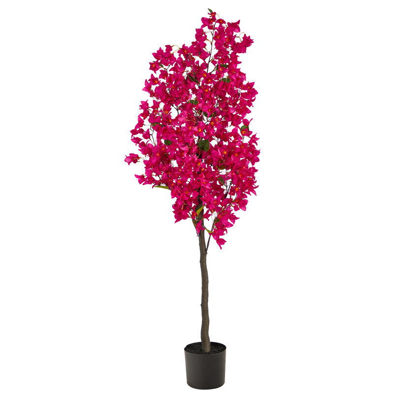 Faux Flowering Tree in Planter, Purple, 60" H x 24" W x 12" D