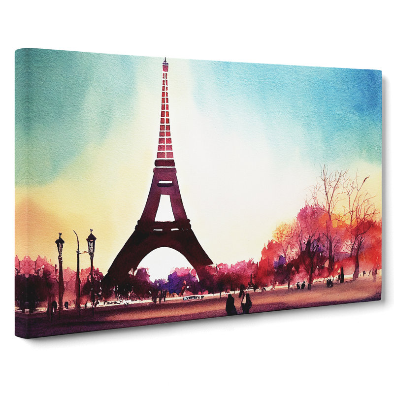 Eiffel Tower In Watercolour Vol.1 - Wrapped Canvas, 35cm H x 50cm W x 3cm D