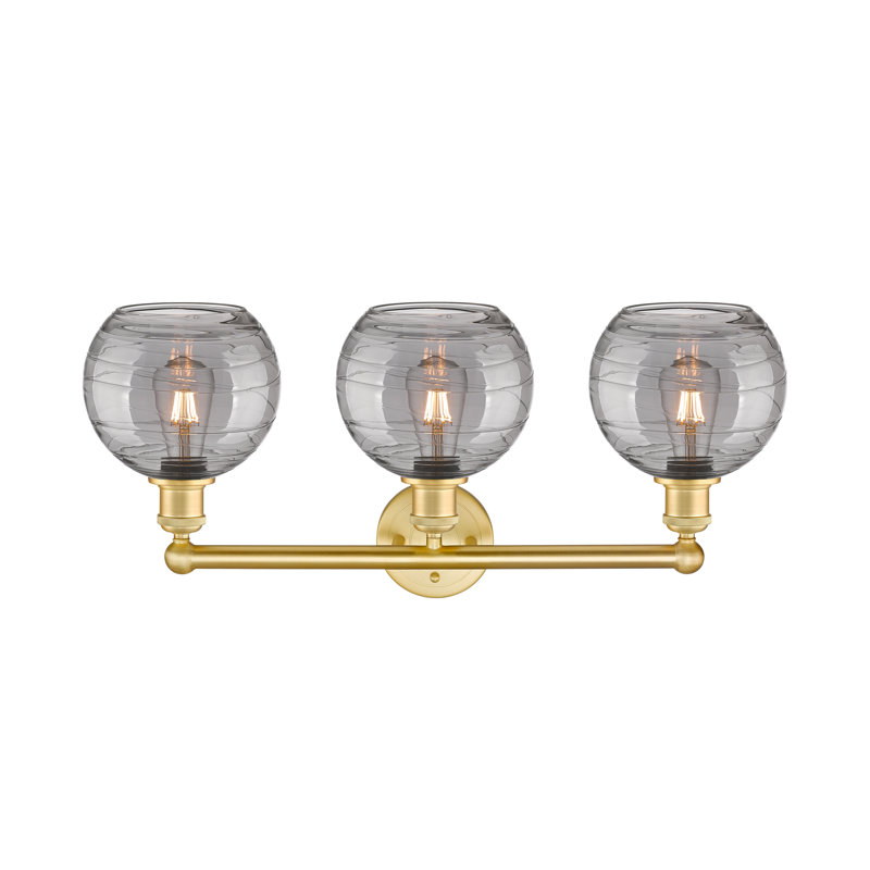 Éclairage de salle de bain 3 lumières à intensité variable Essex, Or satiné, Gris fumée clair