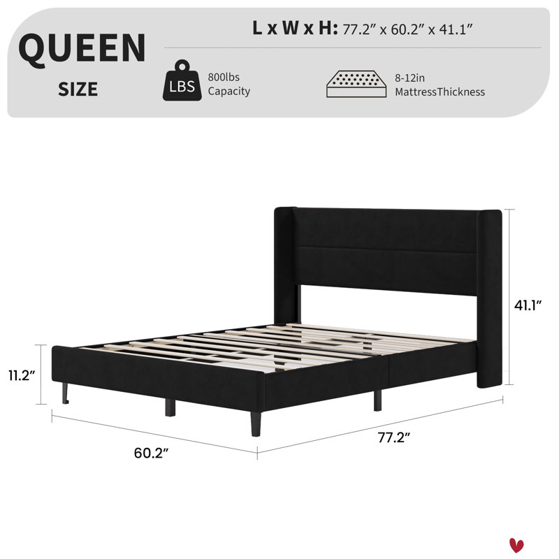 Lit plateforme tapissier en velours, Noir, Grand lit