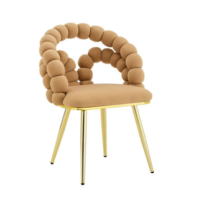 Chaise de salle à manger moderne en velours avec dossier à bulles, pieds en métal doré et siège rembourré pour un confort élégant dans n'importe quelle pièce