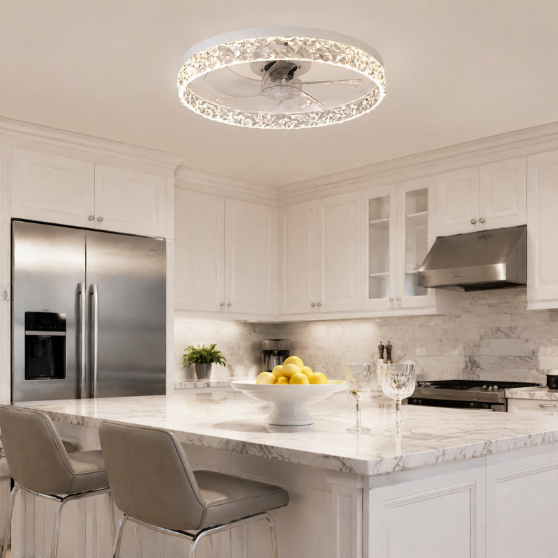 20" White Low Profile Ceiling Fan with Light, Dimmable Remote Flush Mount Fandelier, White