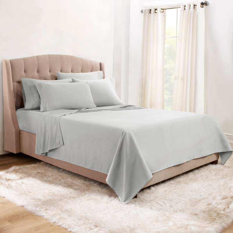 Microfiber Sheet Set, Silver, Queen Sheet Set + 1 Fitted Sheet + 4 Pillowcases