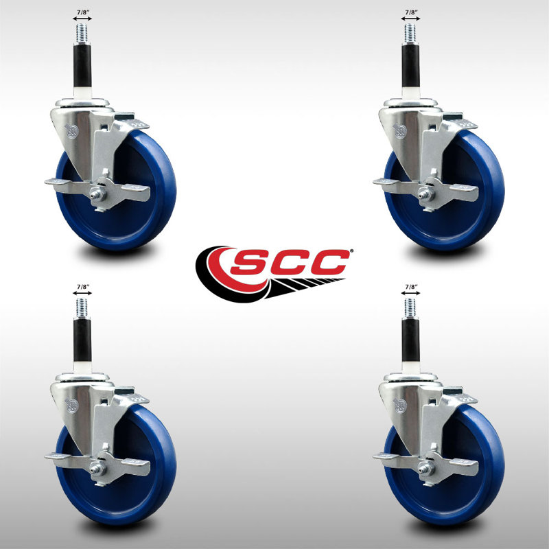 Ensemble de roulettes extensibles pivotantes en poly 4 po 4/7 pouces avec frein SCC