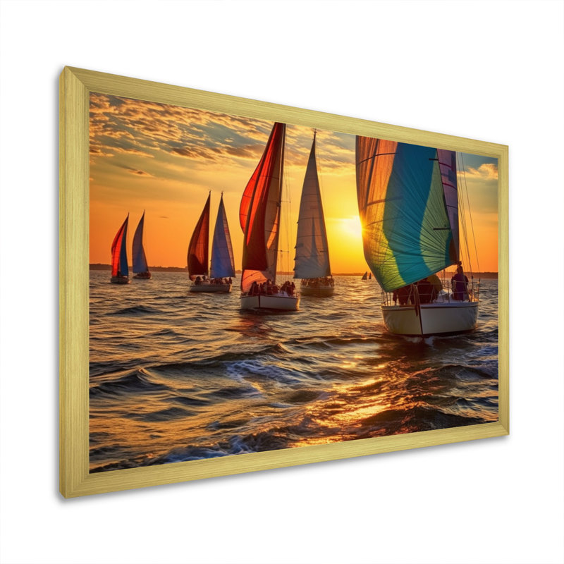 «Boating Bliss II» - art mural nautique, H 12 po x l 20 po x P 1 po, Cadre doré simple