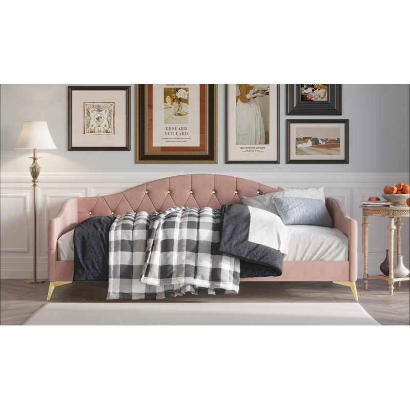 Upholstered Velvet Daybed, Pink