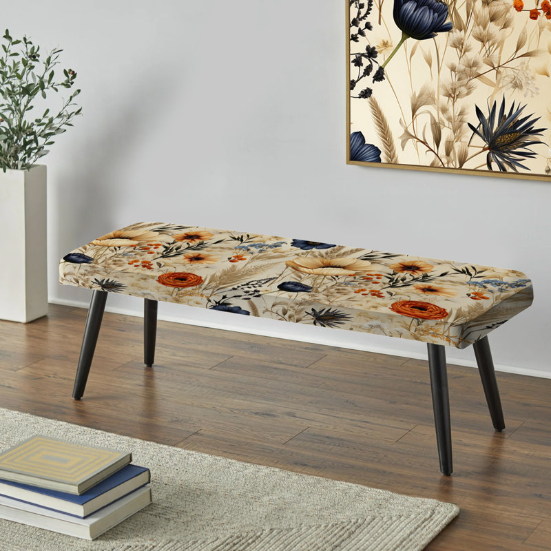 Beige motif floral rétro chic - Banc rembourré floral noir