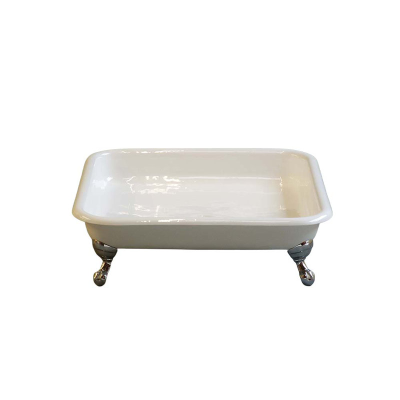 The Panorama 42-Inch Cast Iron Square Shower Pan with Tub Legs Strom Living, Chrome/White