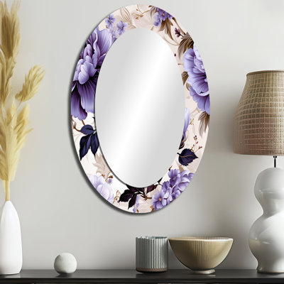 Victorian Elegance Soft Lavender Blossom - Grand miroir mural ovale sur métal