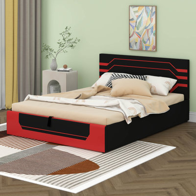 Lift Up Storage Bed Frame With Headboard, Gaming Platform Bed With Underneath Hydraulic Storage