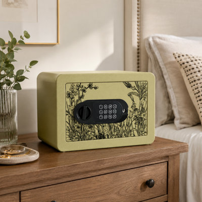 Printed Steel Security Safe Box with Digital Lock, Compact Home Safe for Valuables, Documents, Jewelry, Cash and Personal Items