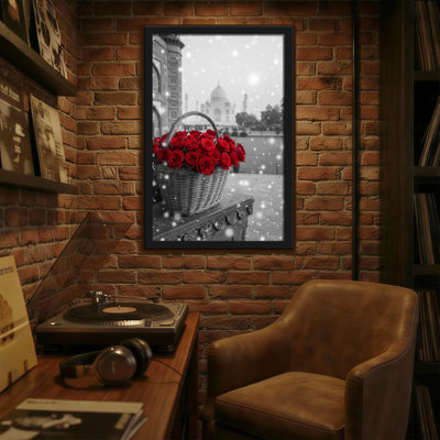 Plants & Flowers Red Roses In Basket With Taj Mahal Background