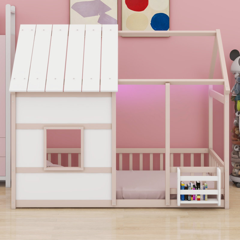 Lit sur pied de style maison avec lumière DEL 7 couleurs, Nu et blanc