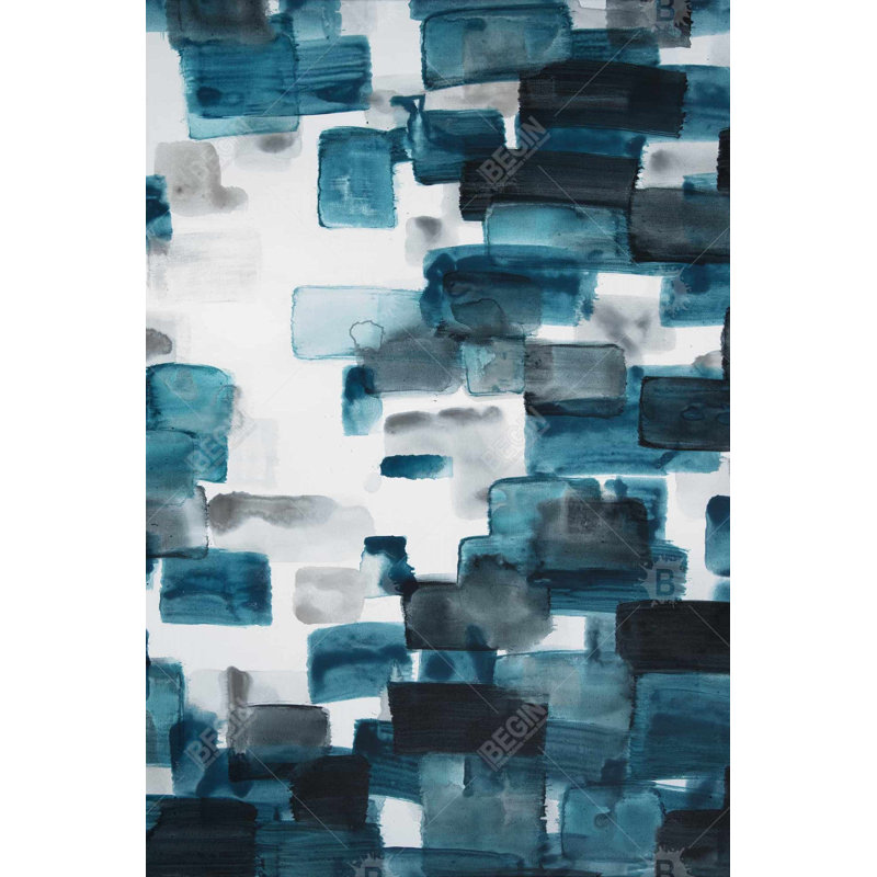 Turquoise and gray shapes Bath Mat with Non-Slip Backing - Quick Dry Memory Foam Bathroom Rug - Absorbent - Modern Plush Spa-Style - Machine Washable