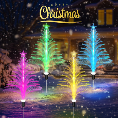 Décorations de Noël solaires lumières d'arbre de Noël en plein air imperméables lumières de méduse à 5 couches de fibre optique 7 couleurs changeantes pour la pelouse patio extérieur