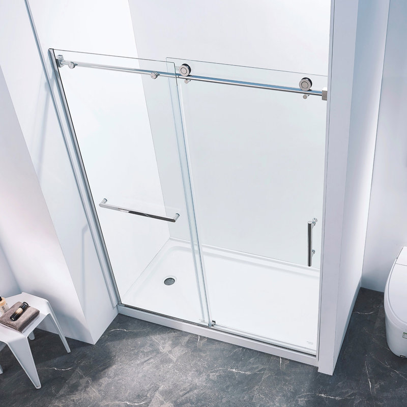 Porte de douche coulissante simple demi-cadre l 56 à 60 po x H 75 po, acier inoxydable 304 en chrome, verre trempé clair de 5/16 po (8 mm) de style GSCC