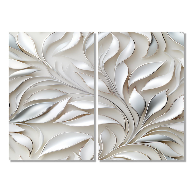 Abstract Silver And White Flowers Pattern - White Canvas Wall Art, 36" H x 48" W, Wrapped Canvas, Does Not Apply