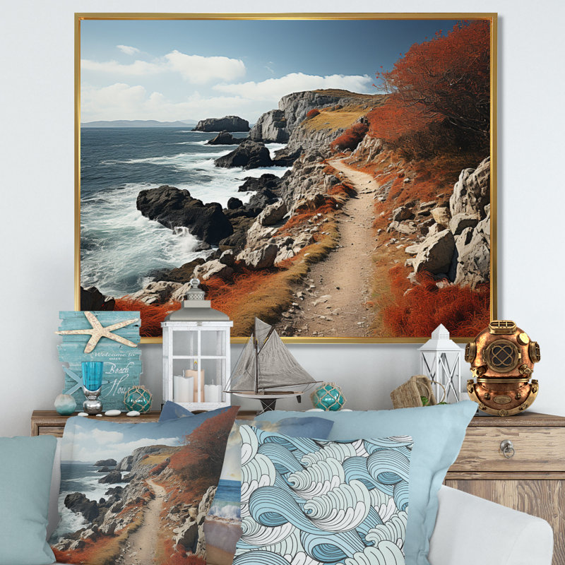 «Coastal Path IV», reproduction sur toile, Cadre flottant noir, H 12 po x l 20 po x P 1 po