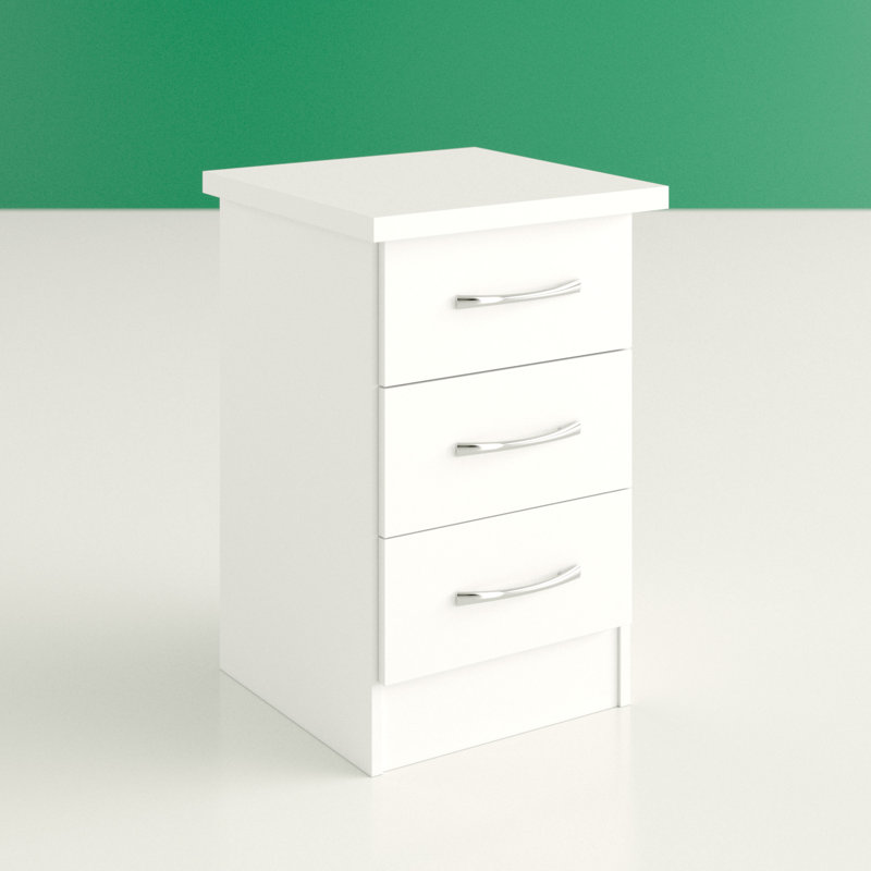 Cascio 3 Drawer Bedside Table, White Gloss