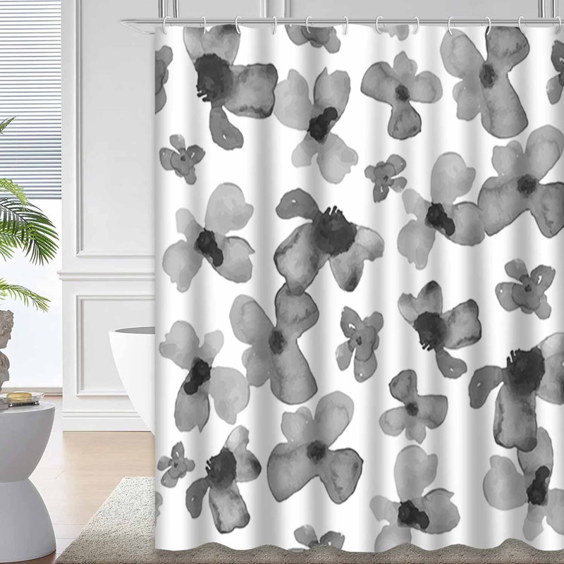 Rideau de douche noir avec 12 crochets, L 72 po x l 72 po