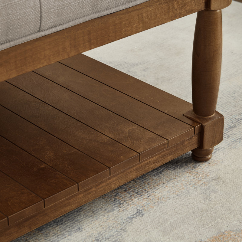 Repose-pieds rembourré en lin multifonctionnel avec rangement, grande étagère en bois pour la maison et la salle à manger modernes