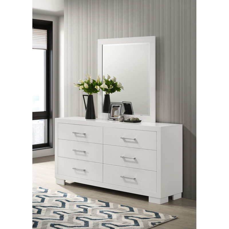Commode 6 tiroirs avec miroir Odus - blanc